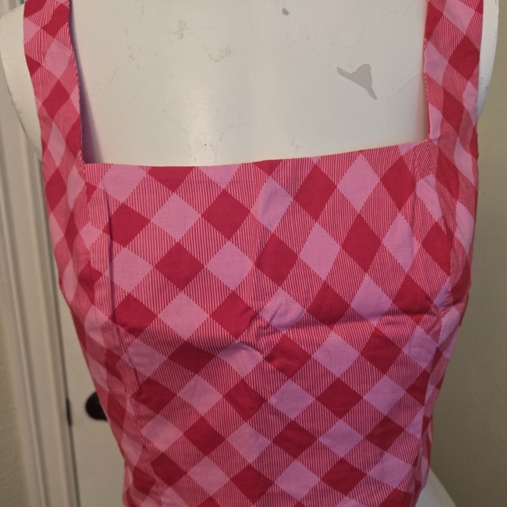 Red and Pink Checkered Sleeveless Top